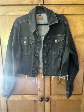 Judy Blue 1X denim cropped distressed jacket -gray